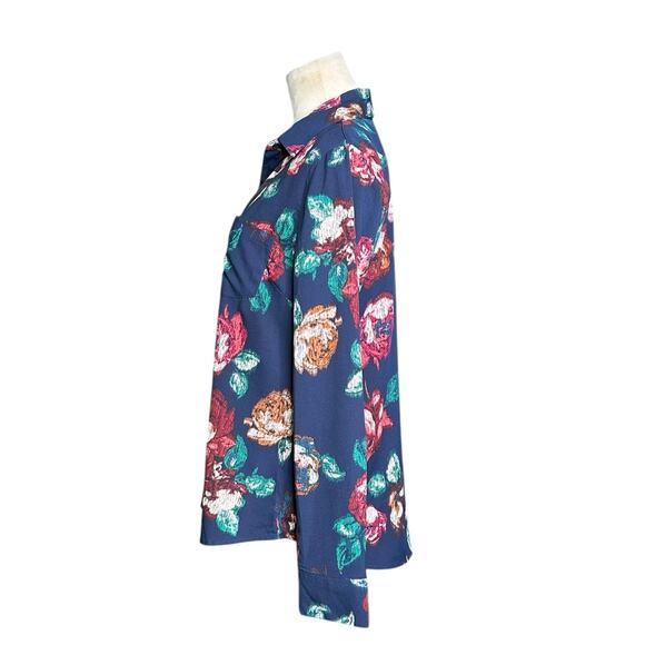 Merona blue red floral long sleeves tunic blouse size M - Picture 6 of 11